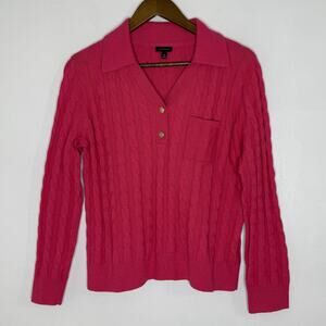 Talbots Sweater Womens Medium Pink Cable Knit Collared Pullover Long Sleeve